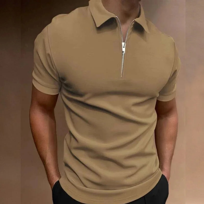 Summer Men's Solid Color Polo Shirt Zipper