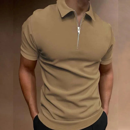 Summer Men's Solid Color Polo Shirt Zipper