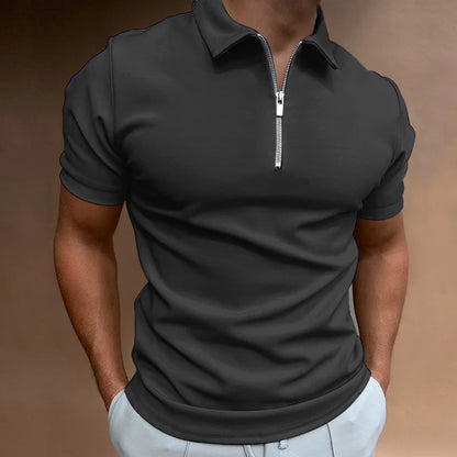Summer Men's Solid Color Polo Shirt Zipper