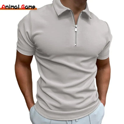 Summer Men's Solid Color Polo Shirt Zipper