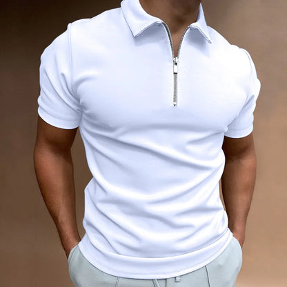 Summer Men's Solid Color Polo Shirt Zipper