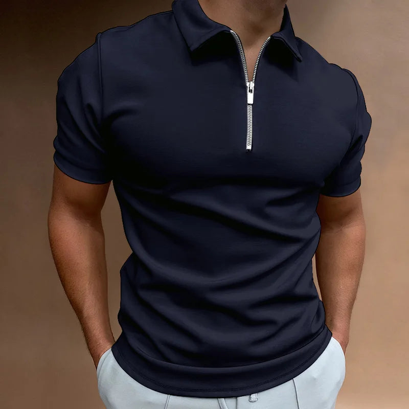 Summer Men's Solid Color Polo Shirt Zipper