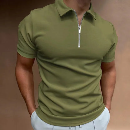 Summer Men's Solid Color Polo Shirt Zipper